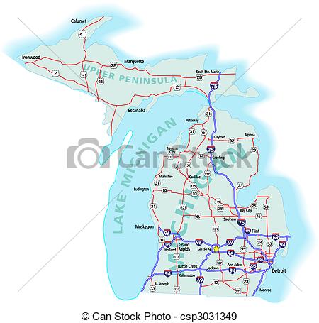 Eps Vectors Of Michigan State Interstate Map   Michigan State Road Map    