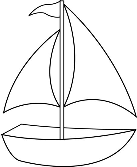 Fishing Boat Clipart Black White Colorable Sailboat Line Art