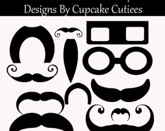 Mustache Madness Photo Fun Digital Clipart Elements Commercial Use