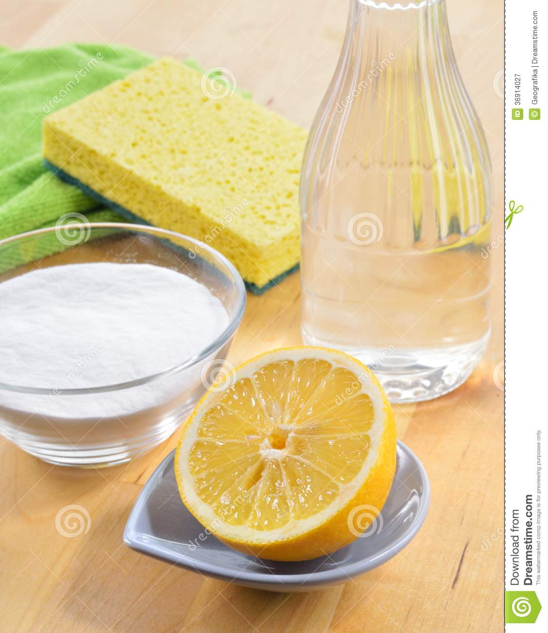 Natural Cleaners  Vinegar Baking Soda Salt And Lemon  Royalty Free