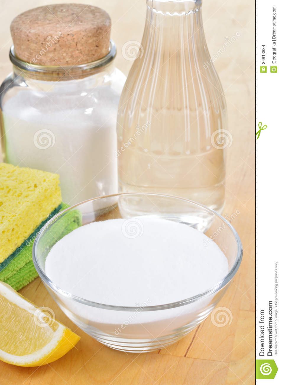 Natural Cleaners  Vinegar Baking Soda Salt And Lemon  Stock Images    