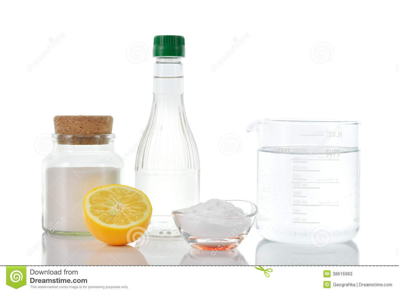 Natural Cleaners  Vinegar Baking Soda Salt Lemon  Stock Photos   Image    