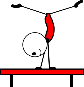 Stick Figure Cartoon Gymnast Doing The Splits On The Balance Beam