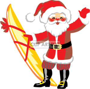 Tropical Santa Claus Surfing Santa 003 Clip Art Holidays Christmas