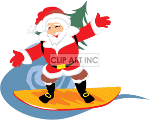 Tropical Santa Claus Surfing Santa 006 Clip Art Holidays Christmas