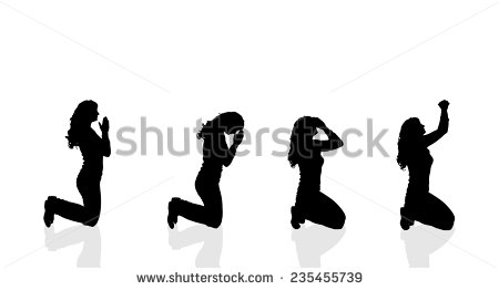 Vector Silhouette Of A Woman Who Prays On A White Background    Stock    