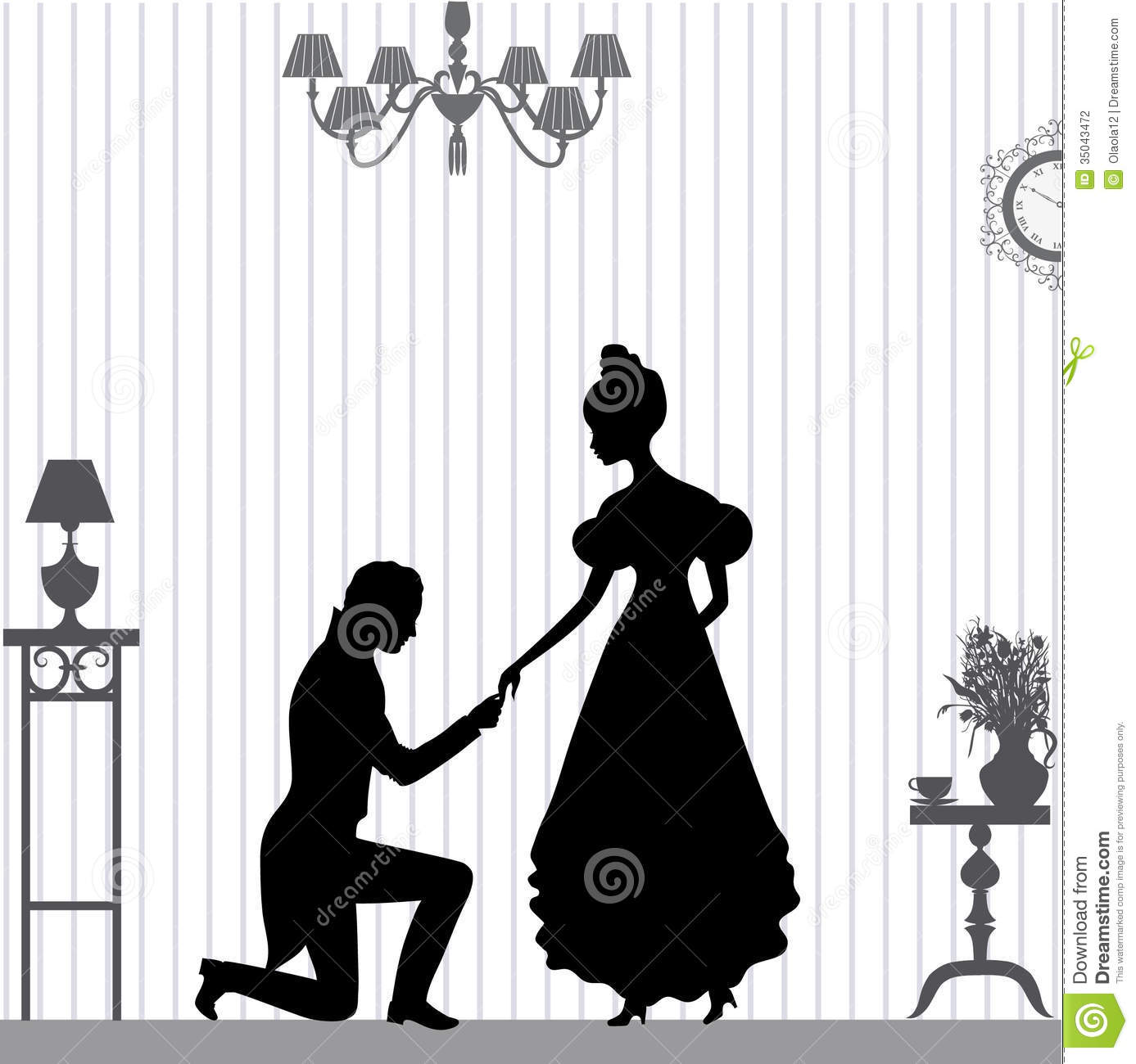 Young Man Makes A Proposal To The Girl  Silhouette Illustration