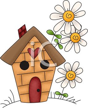 Cartoon Birdhouse With Daisies