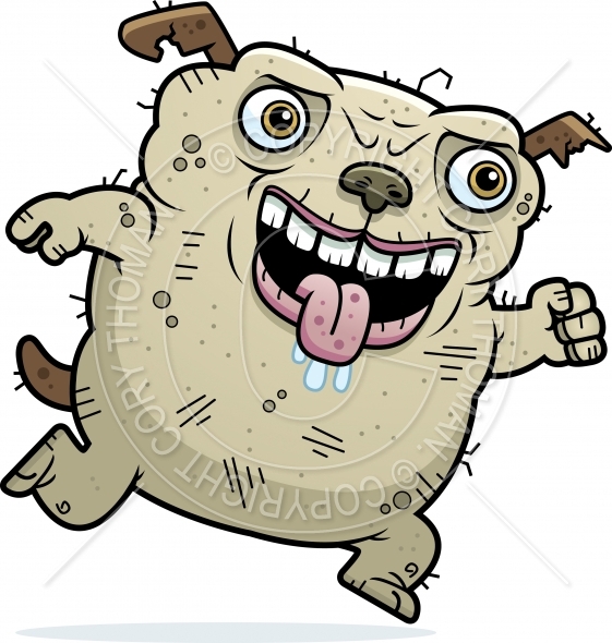 Cartoon Illustration Of An Ugly Dog Running