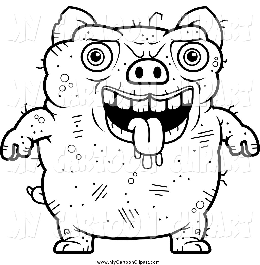 Clip Art Of A Black And White Ugly Pig By Cory Thoman    163076