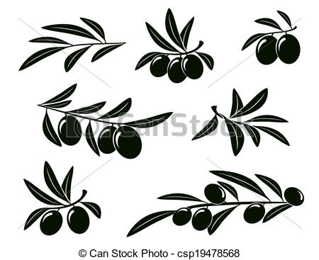 Clip Art Vector Of Set Of Olive Branch   Set Of Isolated Olive