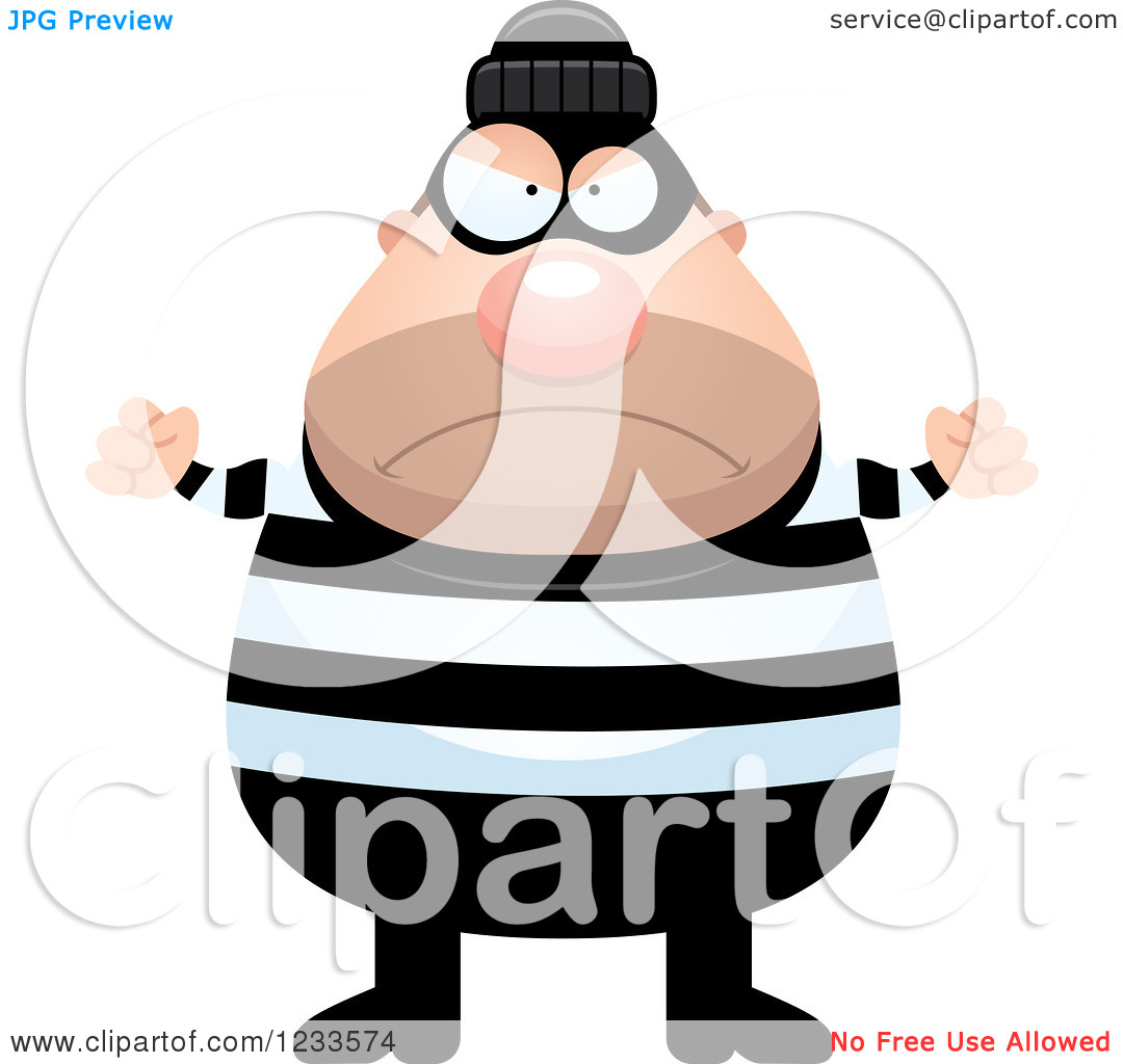Clipart Of A Mad Robber Burglar Guy With Balled Fists   Royalty Free    