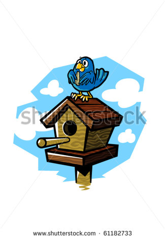 Eating A Seed While Sitting On A Wooden Birdhouse    Stock Vector