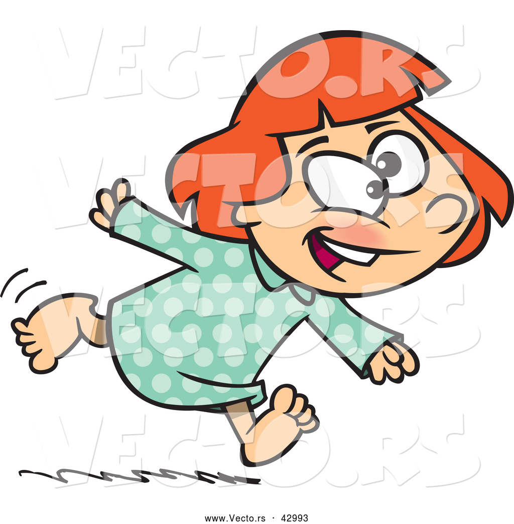 Larger Preview  Vector Of A Excited Cartoon Girl Running Fast In Her