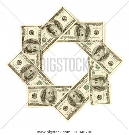 Artistic Pattern Made From Dollar Bills Snowflake Star Or Aperture