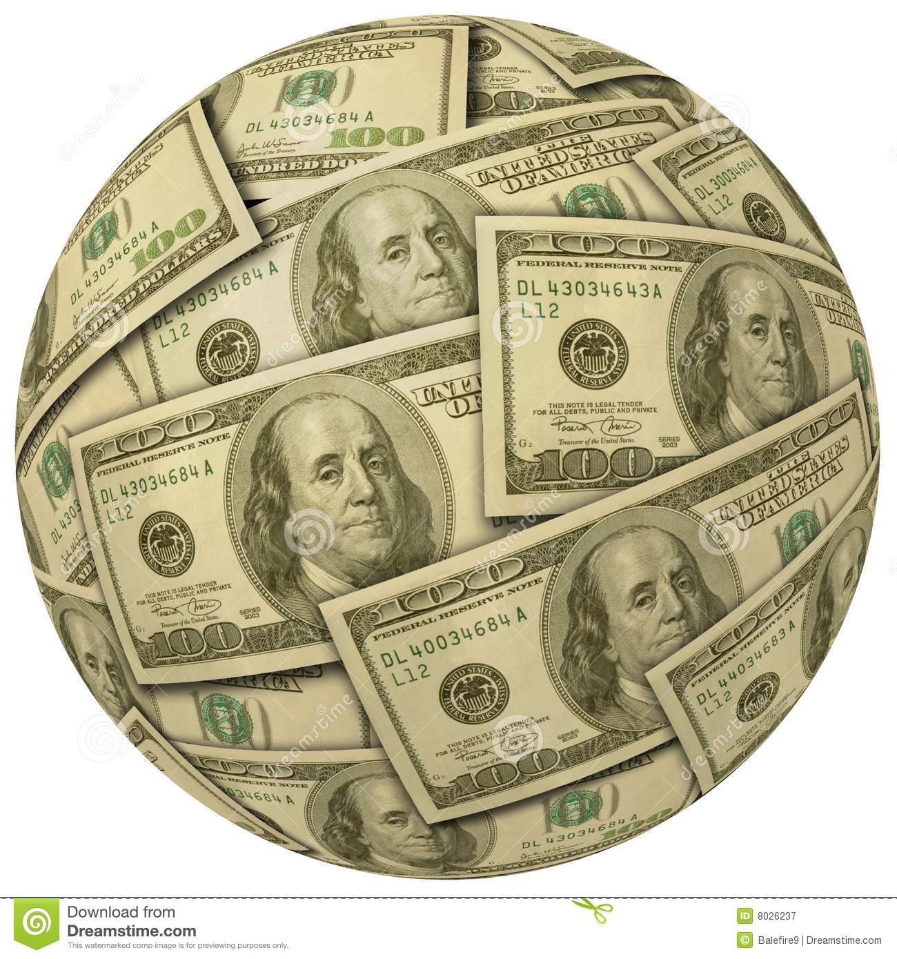 Ball Of  100 Bills Royalty Free Stock Photography   Image  8026237