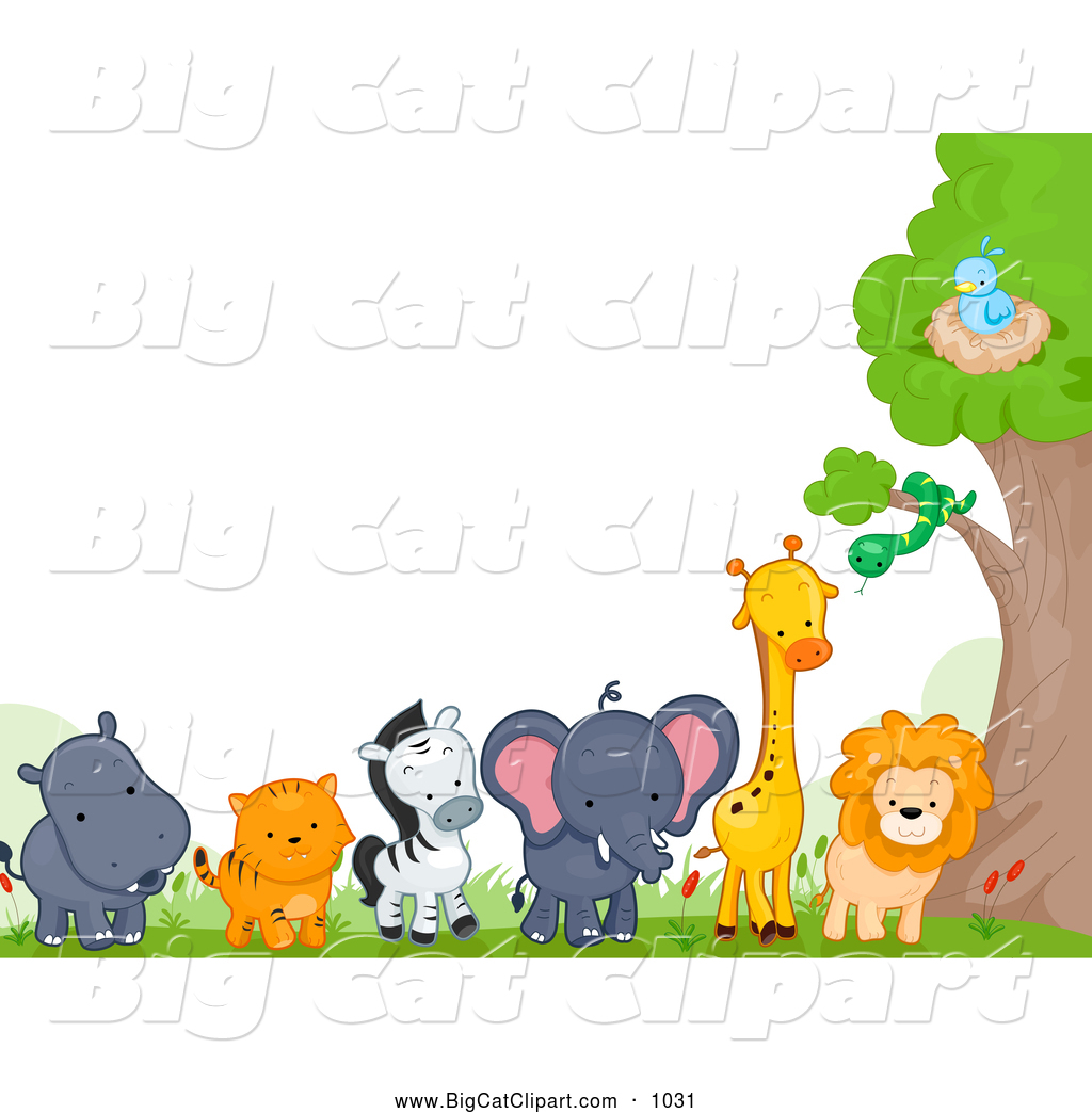 Big Cat Cartoon Vector Clipart Of A Border Of Cute Wild Animals By Bnp