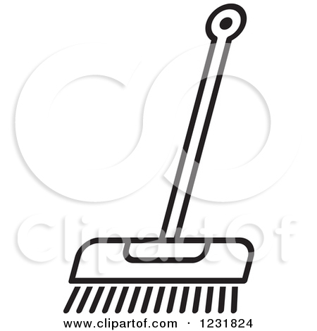 Black And White Outlined Push Broom Icon By Lal Perera