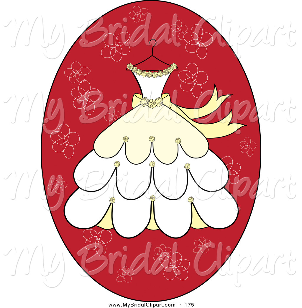 Bridal Clipart Of A Pretty Cream And Yellow Wedding Dress On A Hanger    
