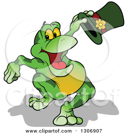 Clipart Of A Cartoon Happy Presenting Green Frog Holding A Top Hat