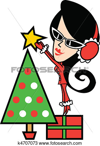 Clipart Of Girl And Christmas Tree Clip Art K4707073   Search Clip Art