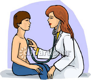 Doctor Listening To A Patient S Chest   Royalty Free Clipart Picture