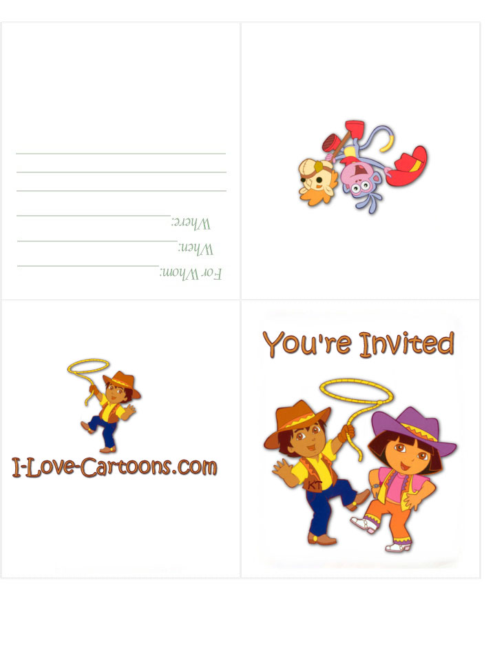 Free Dora The Explorer Birthday Invitation Card With Diego   Dora The    
