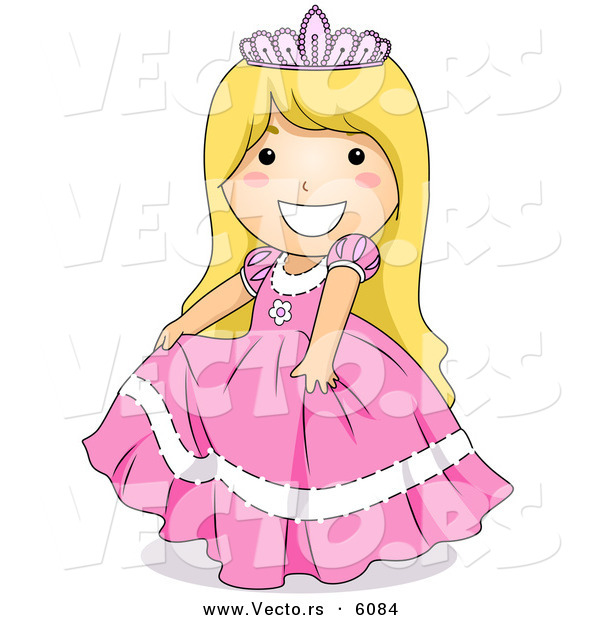 Halloween Cartoon Princess Girl Wearing A Pretty Pink Dress And Crown