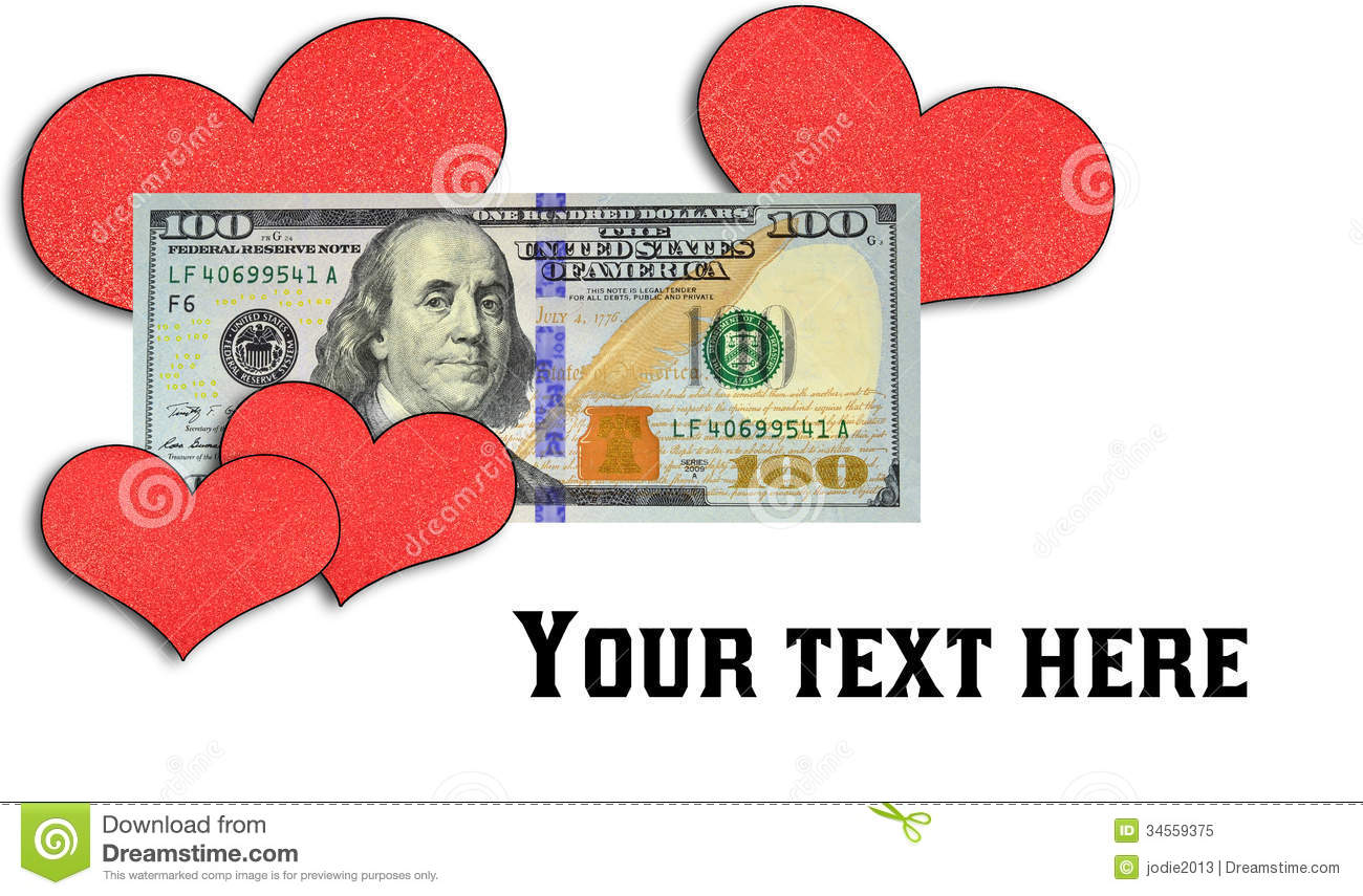 Hearts Surround New  100 Bill Royalty Free Stock Photo   Image