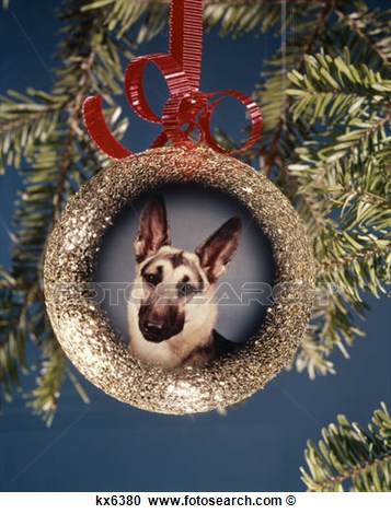 Of 1960s 1970s Picture German Shepherd Dog On Christmas Tree Ornament