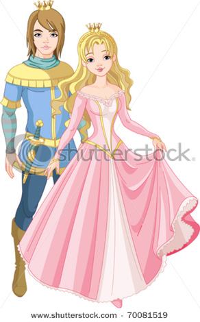 Prince And Princess With Golden Crown   Vector Clipart Illustration