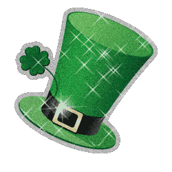 Sparkling Glitter Animated Green Irish Top Hat And Four Leaf Clover