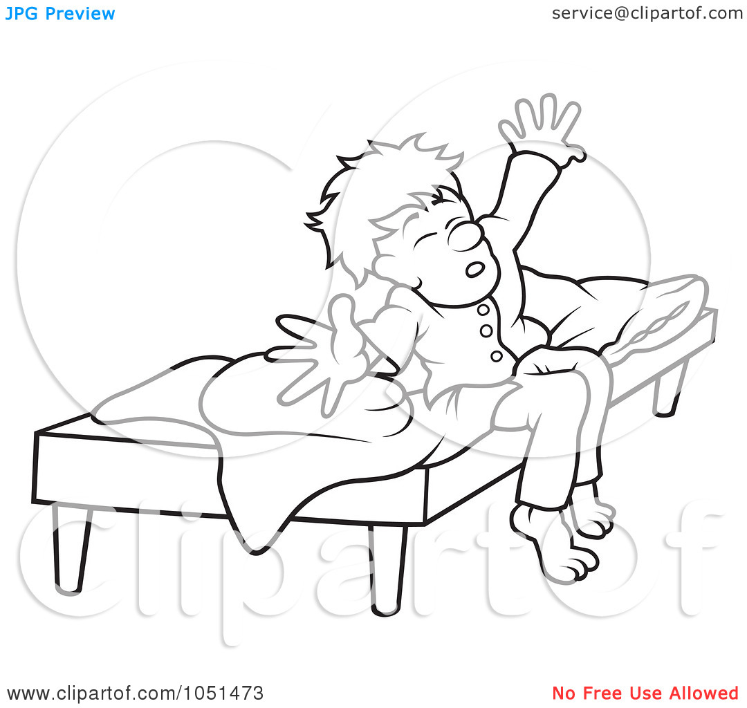 Vector Clip Art Illustration Of An Outline Of A Boy Waking Up By Dero