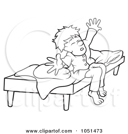 Vector Clip Art Illustration Of An Outline Of A Boy Waking Up By Dero