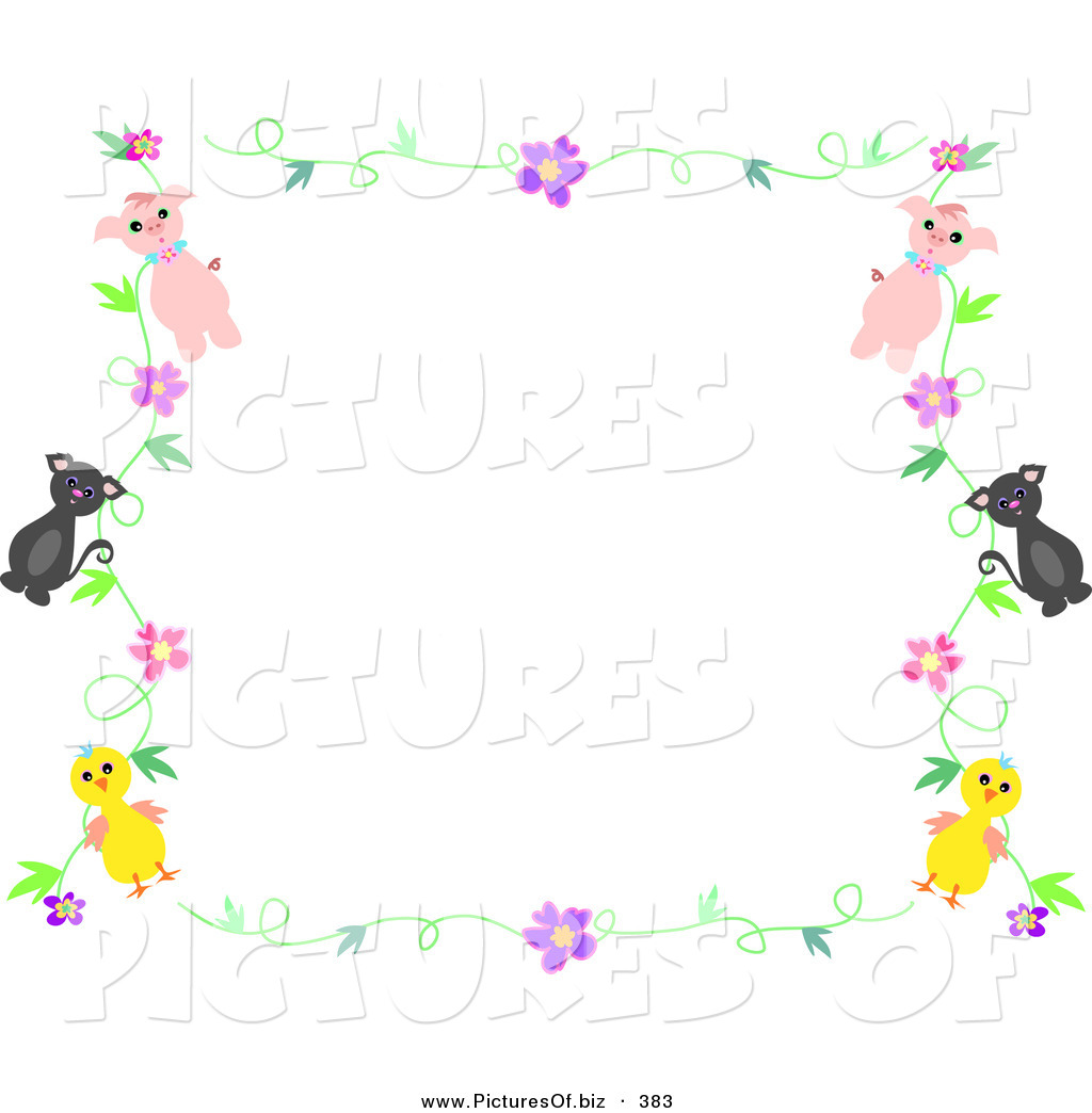Vector Clipart Of A Pig Cat And Chick Floral Stationery Border On