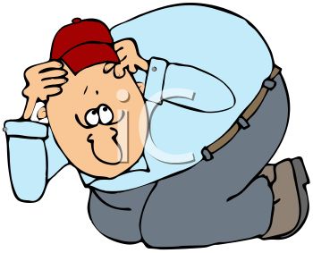 Cartoon Of A Scared Man Ducking Down   Royalty Free Clipart Image