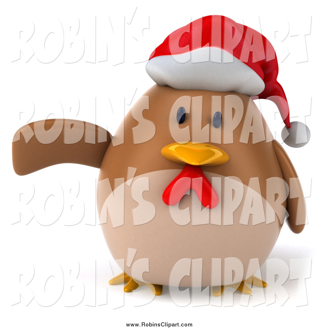 Clip Art Of A 3d Presenting Chubby Brown Christmas Chicken