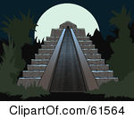 Clipart Illustration Of A Full Moon Behind A Mesoamerican Step Pyramid