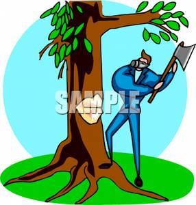 Clipart Image Of A Man Chopping Down A Tree 