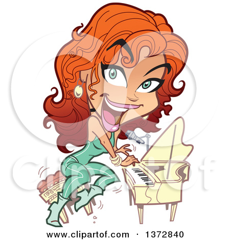 Clipart Of A Red Haired White Female Musician Playing A Piano
