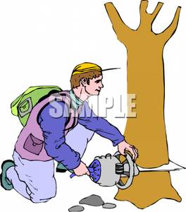 Clipart Picture  A Man Kneeling To Cut Down A Tree