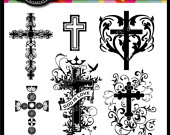 Fancy Cross Clip Art For Religious Cards Christenings Baptisms Comm    