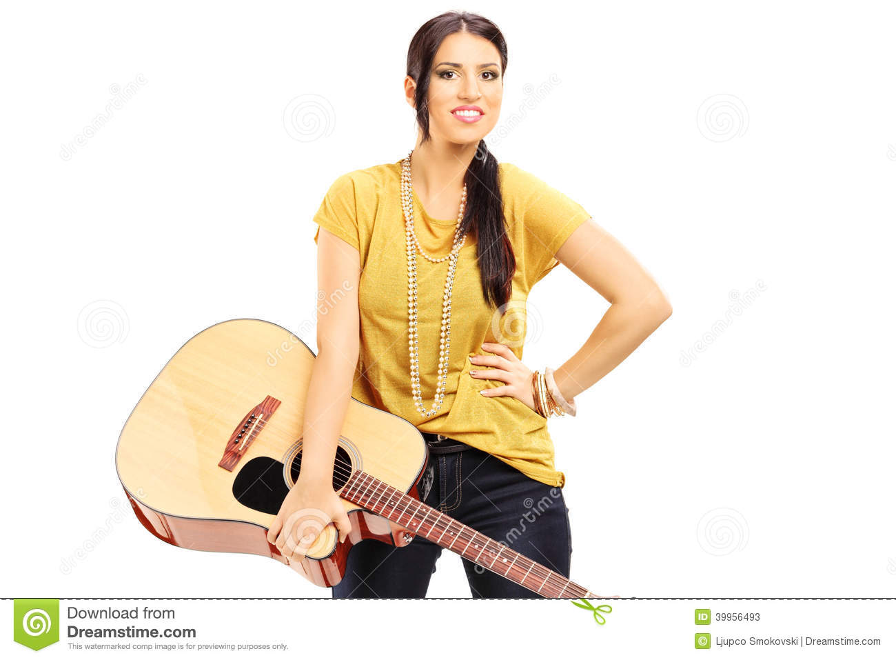 Female Musician Holding An Acoustic Guitar Stock Photo   Image