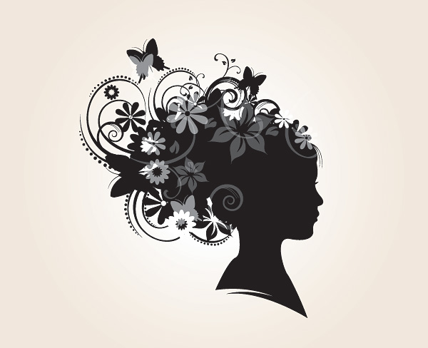 Floral Hairstyle Silhouette Vector Graphic   Butterfly Stylish