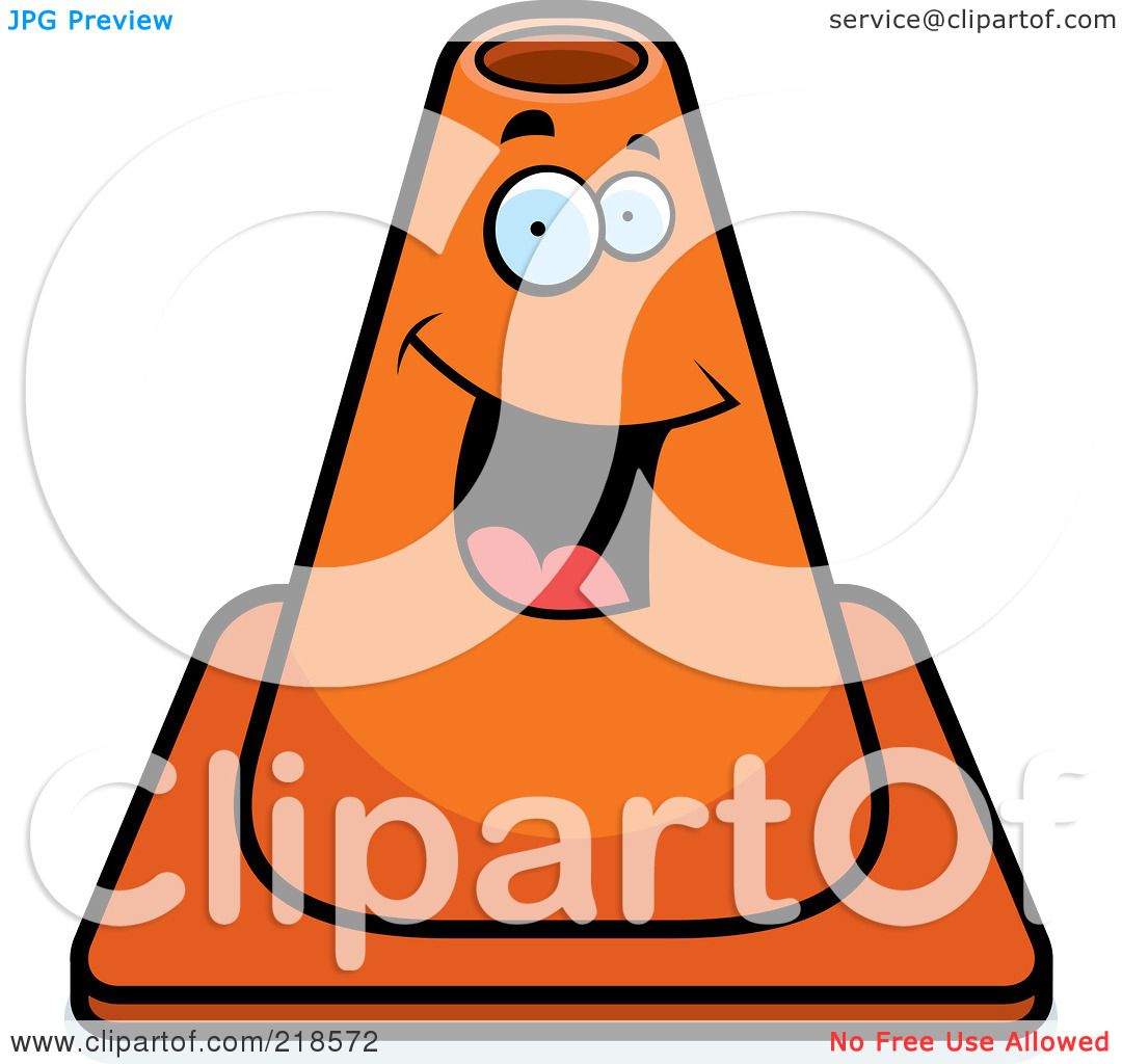 Free  Rf  Clipart Illustration Of A Happy Construction Cone Smiling