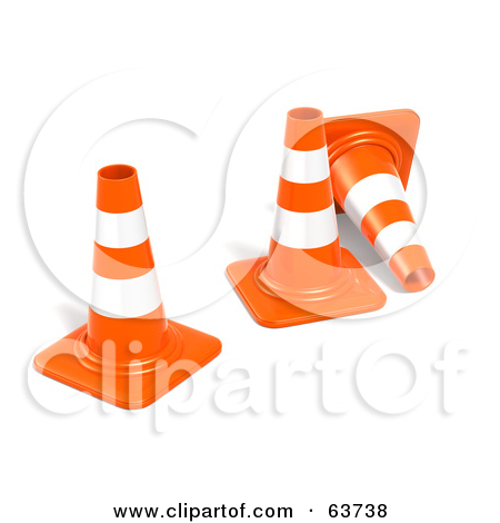 Free  Rf  Clipart Illustration Of Three 3d Orange Construction Cones