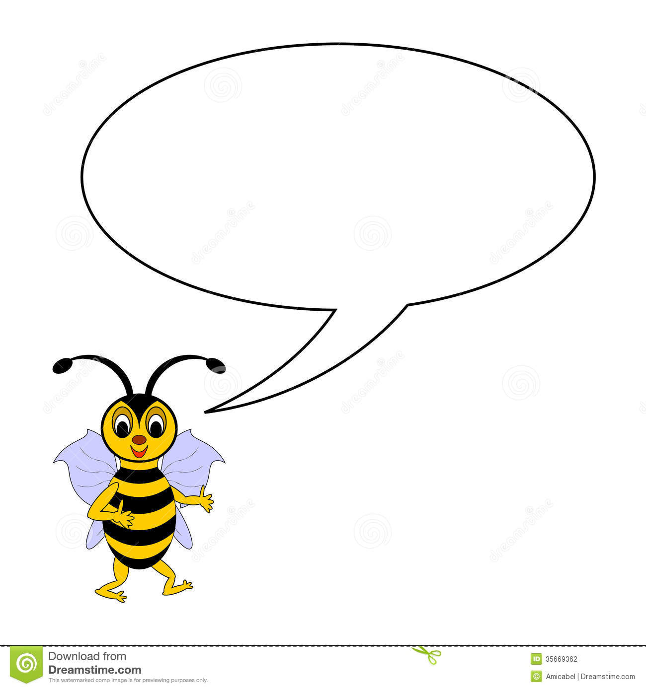 Funny Cartoon Bee With A Talking Bubble  Vector Art Illustration On
