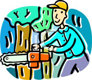 Man Using A Chainsaw To Cut Down A Tree   Royalty Free Clipart Picture