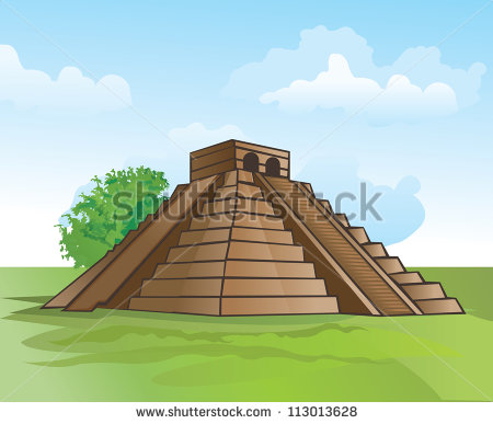 Mayan Pyramid Amidst Lush Greenery And A Blue Sky Vector    