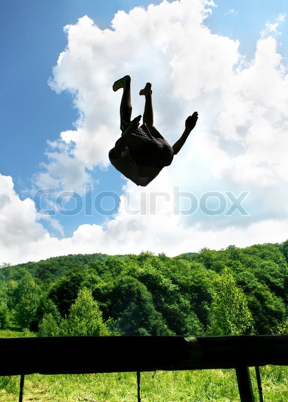 Person Jumping On Trampoline Clipart